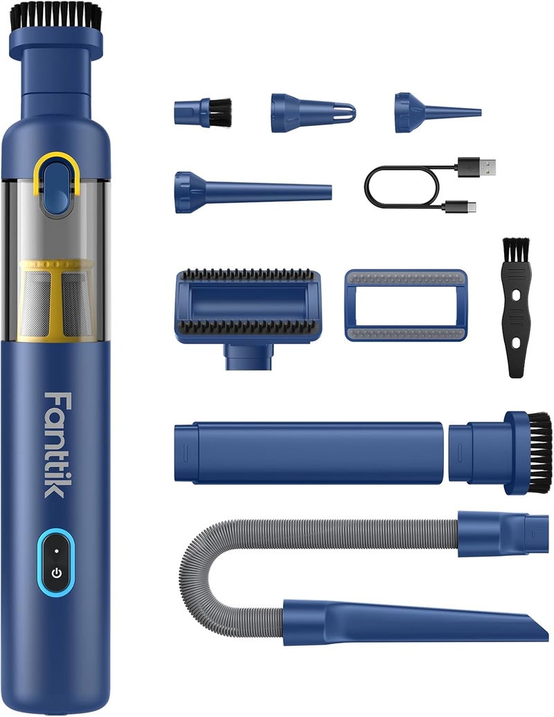 Fanttik Slim V8 APEX Car Vacuum, 4-in-1 Portable Mini Cordless Vacuum with 19000pa Suction Power, Type-C Charge, 2 Suction Modes, Handheld Vacuum for Small Jobs, Car, Office Desk, Keyboards (Blue) - Image 1